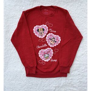Disney Minnie Mouse & Friends Hearts Red Crewneck Size S/CH 50/50 Cotton/Poly